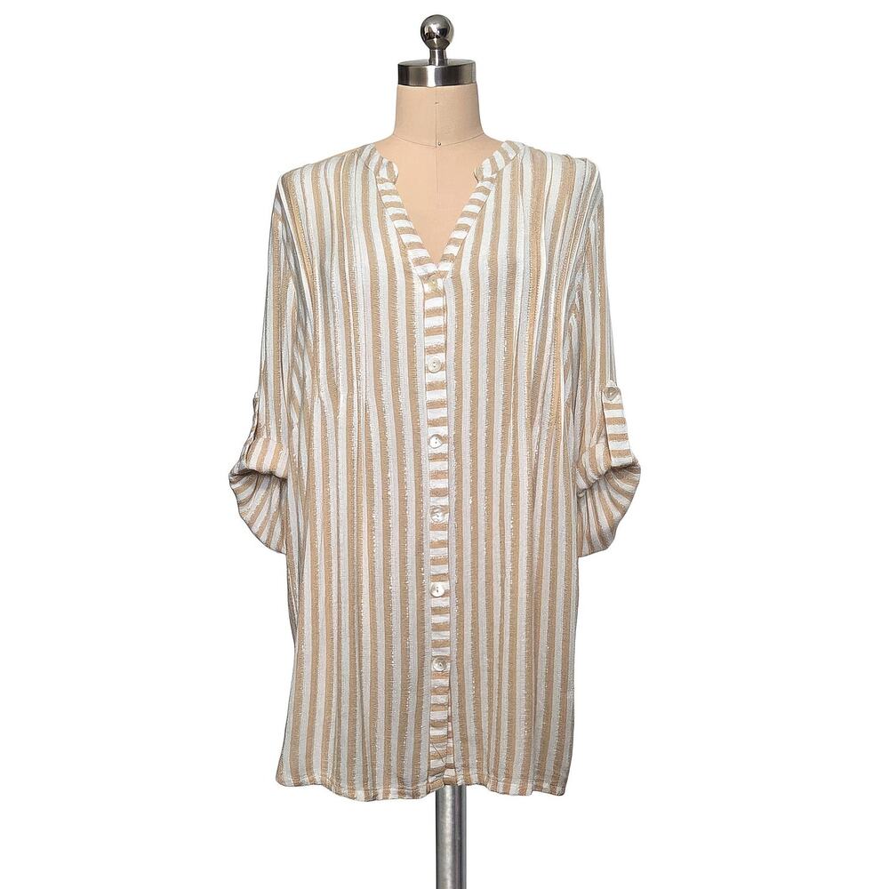 Club Z Collection Shimmer Striped Button Front Top Blouse 2X